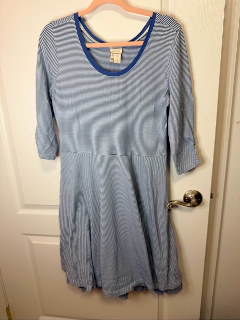 Matilda Jane Light Blue Striped Scoop-Neck Midi Dress with Royal Blue Trim